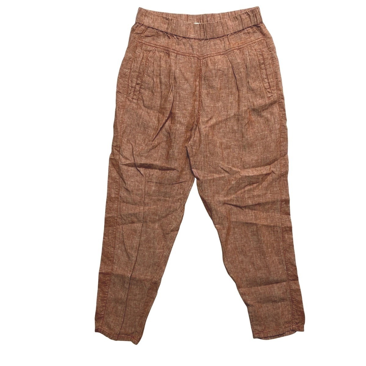 Hei Pants Womens Xs Rust Linen Cropped Elastic Waist Drawstring Pockets